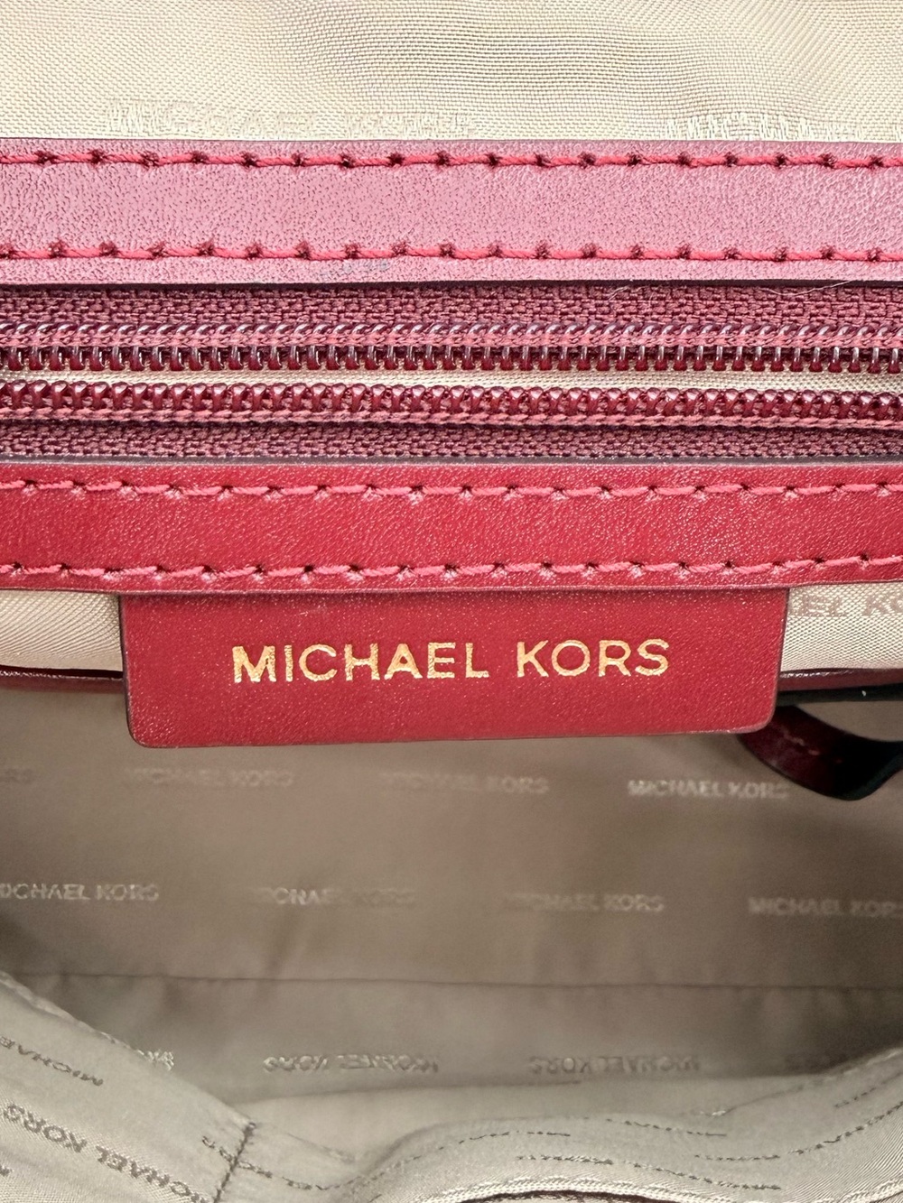 MICHAEL KORS Mott Leather Backpack Burgundy Merlot Gold Tone Hardware - Picture 7 of 11